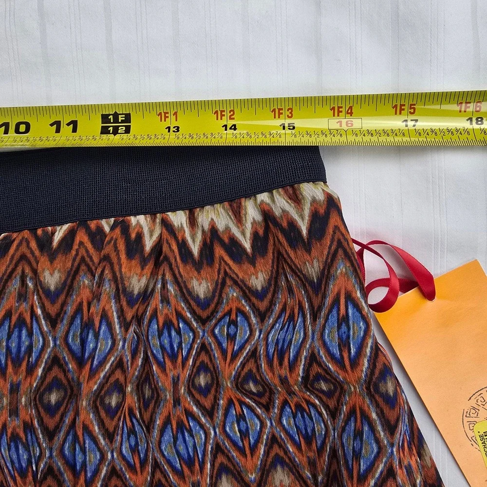 Ruby‎ Rd Feather Report Ikat Chevron Midi Skirt Navy Orange Camel Size 10 NWT